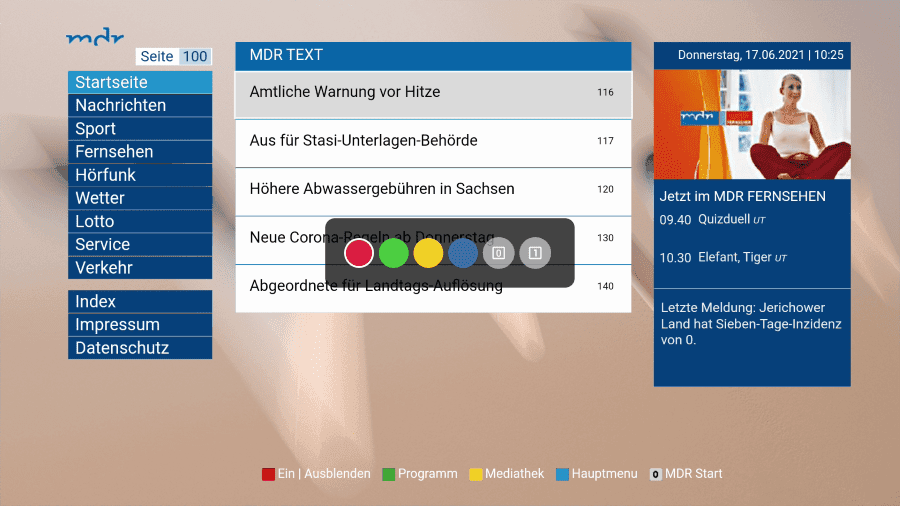 Farbmenü HbbTV
